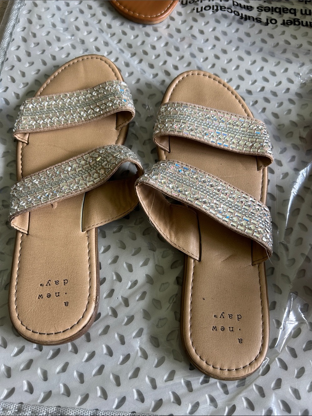 a new day Nude Slide Sandals with Sparkling Crystal Straps - Picture 2 of 3